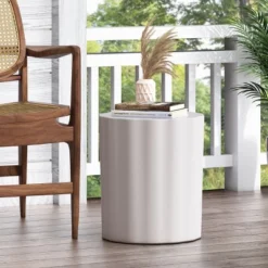 Christopher Knight Home Bayhill Outdoor Lightweight Concrete Side Table, Antique White