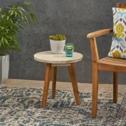 Marina Acacia Wood Patio Side Table: Weather-Resistant, Round & Compact - Christopher Knight Home