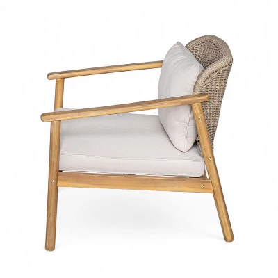 Christopher Knight Home Adcock Patio Woven Rope Acacia Wood Club Chair With Cushion (Set Of 2), Brown 3 Christopher Knight Home Adcock Patio Woven Rope Acacia Wood Club Chair With Cushion (Set Of 2), Brown - Image 3