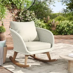 Christopher Knight Home Hattie Patio Contemporary Rattan And Acacia Wood Rocking Chair With Cushion
