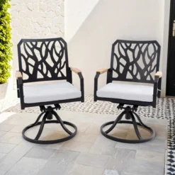 Christopher Knight Home Mirabelle Aluminum Swivel Chairs With Removable Sunbrella Cushions And Wood Armrests ( Set Of 2） -Ckhome2u Store GUEST 5da4eb75 d37e 48dd bcb7 ee4a6eeb3b23