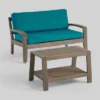 2pc Grenada Acacia Wood Patio Chat Set With Sunbrella Cushions Gray/Teal - Christopher Knight Home -Ckhome2u Store GUEST 5ea2ac2b ac39 4032 95e4 25ac90e406f0