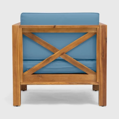 Brava 2pk Acacia Wood Club Chairs - Teak/Blue - Christopher Knight Home: Mid-Century Modern, Weather-Resistant 3 Brava 2pk Acacia Wood Club Chairs - Teak/Blue - Christopher Knight Home: Mid-Century Modern, Weather-Resistant - Image 3