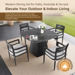 Christopher Knight Home Patio Elsie 5 Piece Aluminum And Sintered Stone Dining Set With Sunbrella Cushions -Ckhome2u Store GUEST 60bbde96 c6f0 430c be93 5cf0bf183553
