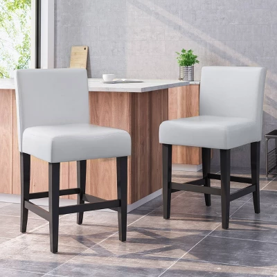 Set Of 2 25.5" Lopez Leather Counter Height Barstools - Christopher Knight Home 6 Set Of 2 25.5" Lopez Leather Counter Height Barstools - Christopher Knight Home - Image 6