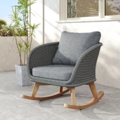 Christopher Knight Home Hattie Patio Contemporary Rattan And Acacia Wood Rocking Chair With Cushion -Ckhome2u Store GUEST 62496707 f424 4734 aef5 dda73e161ee3