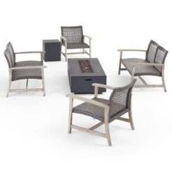 Christopher Knight Home Augusta Outdoor Acacia Wood And Wicker 6 Seater Chat Set With Fire Pit -Ckhome2u Store GUEST 638e007d 28cd 484a b433 f03fb8a9aa17