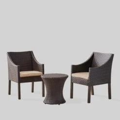 Sagan 3pc Wicker Patio Chat Set - Brown/Beige - Christopher Knight Home