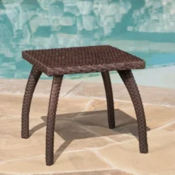 Wicker Outdoor End Table, 17.7" Square Patio Accent Table With Iron Frame, Rattan Patio End Table, Outdoor Side Table -Christopher Knight Home