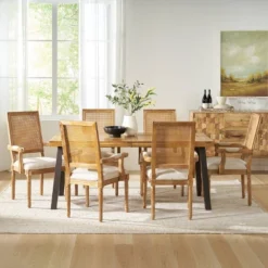 7pc Chatau Farmhouse Fabric Upholstered Wood And Cane Dining Set - Christopher Knight Home -Ckhome2u Store GUEST 6a5c5951 bf0b 414c 9e1c 72244ee4b85c