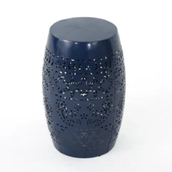 Ruby 12" Iron Side Table - Dark Blue - Christopher Knight Home: Weather-Resistant, No Assembly, Patio Accent Table