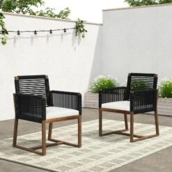 Set Of 2 Acacia Wood Patio Chairs With Handwoven Rope Back And Arms, Outdoor Dining Chairs With Water-Resistant Cushions - Christopher Knight Home -Ckhome2u Store GUEST 6d85a6c3 95ba 47fe bd0c dfc300ec7e1b