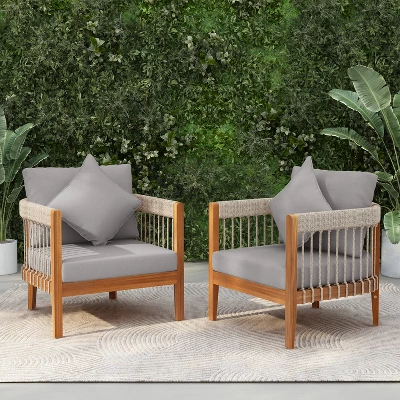 Christopher Knight Home Clifton Patio Rustic Acacia And Rope Upholstered Club Chair With Curved Back (Set Of 2) 10 Christopher Knight Home Clifton Patio Rustic Acacia And Rope Upholstered Club Chair With Curved Back (Set Of 2) - Image 10