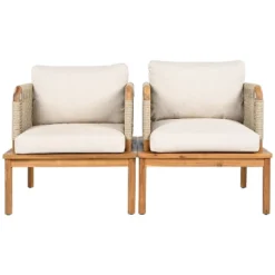 Christopher Knight Home Valencia Outdoor Rustic Acacia Wood And Rope Club Chair With Cushions, Teak/Beige