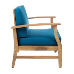 Perla 4pk Acacia Wood Club Chairs - Teak/Blue - Christopher Knight Home: Outdoor Seating With Iron Hardware, Foam Cushions -Ckhome2u Store GUEST 6fff8f7e 6df2 477e 9549 5c5ebeaad920
