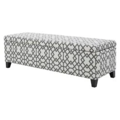 Christopher Knight Home Cleo Storage Ottoman - Geometric Gray: Upholstered Rectangle With Hardwood Frame, 90 Day Warranty