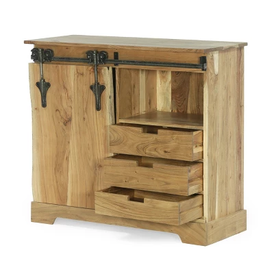 Laymon Modern Industrial Handcrafted Acacia Wood Live Edge Sideboard With Sliding Door Natural/Black - Christopher Knight Home 2 Laymon Modern Industrial Handcrafted Acacia Wood Live Edge Sideboard With Sliding Door Natural/Black - Christopher Knight Home - Image 2