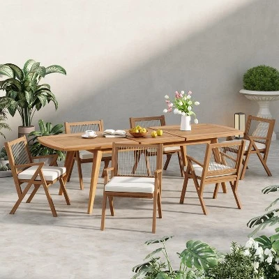 Christopher Knight Home Reynard 7 Piece Expandable Outdoor Dining Set With Acacia Wood Table And Rope Back Chairs 1 Christopher Knight Home Reynard 7 Piece Expandable Outdoor Dining Set With Acacia Wood Table And Rope Back Chairs