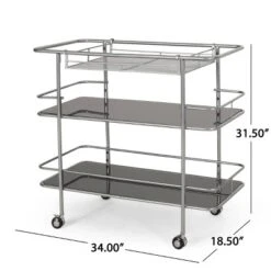 Bridger Modern 3 Tier Bar Cart With Glass Shelving Silver/Black - Christopher Knight Home -Ckhome2u Store GUEST 7c77e0ad c807 433c aadd a88b08910825