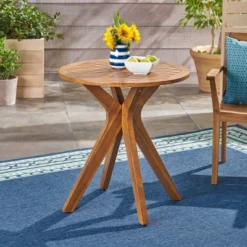 Stamford Round Acacia Wood Bistro Table With X Legs - Teak - Christopher Knight Home: Outdoor Dining Furniture