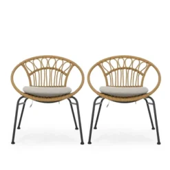 Banya 2pc Patio Wicker Chair With Cushions - Light Brown/Beige/Black - Christopher Knight Home: Outdoor Seating, PE Rattan, Metal Frame -Ckhome2u Store GUEST 7d1f846d 1f45 46c7 bf57 efa4afd7f2e7