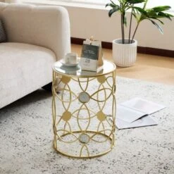 Modern Mesh Metal Accent Table With Wood Top, Round Indoor/Outdoor Side Table, Metal Frame Patio End Tables -Christopher Knight Home -Ckhome2u Store GUEST 7de94089 eaeb 4957 a33d 235e06f36de6
