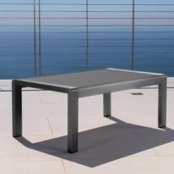 Cape Coral Rectangle Aluminum Coffee Table With Glass Top - Christopher Knight Home