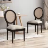Christopher Knight Home Govan Upholstered Wood And Cane Dining Chairs (Set Of 2), Beige/Natural Brown/Dark Brown