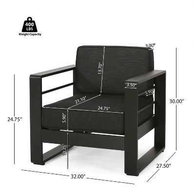 Christopher Knight Home Gabriel Outdoor Aluminum Club Chair With Cushions (Set Of 2), Black/Dark Gray 2 Christopher Knight Home Gabriel Outdoor Aluminum Club Chair With Cushions (Set Of 2), Black/Dark Gray - Image 2