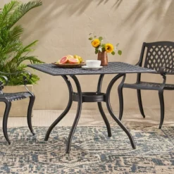 Christopher Knight Home Monteria Outdoor Cast Aluminum Square Dining Table, Antique Matte Black