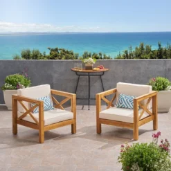 Christopher Knight Home Brava Outdoor Acacia Wood Club Chairs With Water Resistant Cushions (Set Of 2) -Ckhome2u Store GUEST 8a7ed5a8 af1e 4e43 8881 6b71981469cb