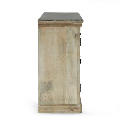 Horeb Boho Handcrafted Mango Wood 3 Drawer Sideboard Antique White - Christopher Knight Home 5 Horeb Boho Handcrafted Mango Wood 3 Drawer Sideboard Antique White - Christopher Knight Home - Image 5