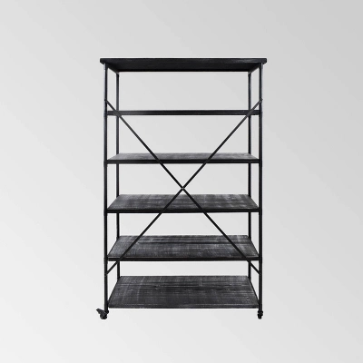 68" Farrells Industrial 5 Shelf Bookcase Gray - Christopher Knight Home 3 68" Farrells Industrial 5 Shelf Bookcase Gray - Christopher Knight Home - Image 3