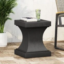 Modern Pedestal Outdoor Accent Table, Lightweight Concrete Patio End Table For Outside Use, Outdoor Side Table -Christopher Knight Home