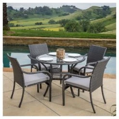 San Pico 5pc Wicker Patio Dining Set With Cushions: Metal Frame & Tempered Glass Top - Christopher Knight Home -Ckhome2u Store GUEST 900af584 4f9c 4658 aaa7 b8f144198566