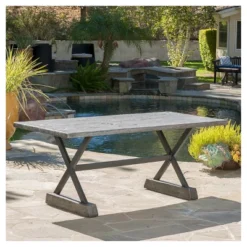 Chalmette Rectangular Light Weight Concrete Patio Dining Table - Gray - Christopher Knight Home