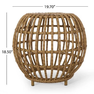 Boho Faux Rattan Outdoor Side Table, Handcrafted Patio Coffee Table, 19.7" Cylinder Patio End Tables -Christopher Knight Home, Light Brown 2 Boho Faux Rattan Outdoor Side Table, Handcrafted Patio Coffee Table, 19.7" Cylinder Patio End Tables -Christopher Knight Home, Light Brown - Image 2