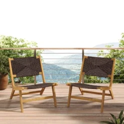 Christopher Knight Home Karla Outdoor Rustic Acacia Wood And Rattan Armless Lounge Chair (Set Of 2) -Ckhome2u Store GUEST 94f5046a 7fc7 4e66 a9ee 9c5d72cca756