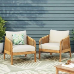 Christopher Knight Home Allerton Outdoor Acacia Wood And Wicker Club Chair With Cushions, Teak And Beige -Ckhome2u Store GUEST 95eff43d 7552 45a7 a016 52dcbb4ee272