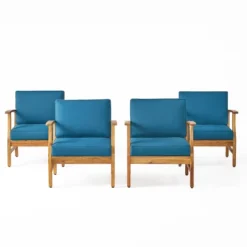 Perla 4pk Acacia Wood Club Chairs - Teak/Blue - Christopher Knight Home: Outdoor Seating With Iron Hardware, Foam Cushions -Ckhome2u Store GUEST 96aa9eb9 e264 4634 b3d1 e0de4a1c225f