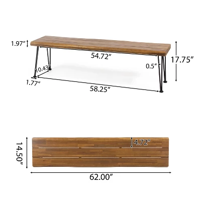 Christopher Knight Home Zion Outdoor Modern Industrial Acacia Wood 3 Piece Picnic Set With Hairpin Legs, Teak And Rustic Metal 2 Christopher Knight Home Zion Outdoor Modern Industrial Acacia Wood 3 Piece Picnic Set With Hairpin Legs, Teak And Rustic Metal - Image 2