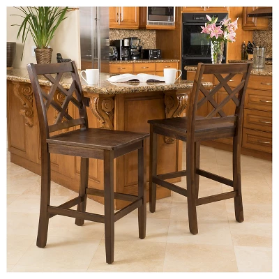 Set Of 2 26.25" Naples Acacia Wood Counter Height Barstool Brown Mahogany - Christopher Knight Home 1 Set Of 2 26.25" Naples Acacia Wood Counter Height Barstool Brown Mahogany - Christopher Knight Home