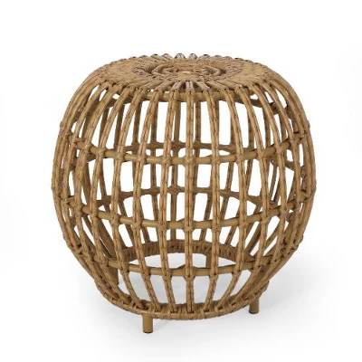 Boho Faux Rattan Outdoor Side Table, Handcrafted Patio Coffee Table, 19.7" Cylinder Patio End Tables -Christopher Knight Home, Light Brown 3 Boho Faux Rattan Outdoor Side Table, Handcrafted Patio Coffee Table, 19.7" Cylinder Patio End Tables -Christopher Knight Home, Light Brown - Image 3