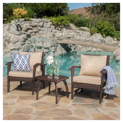 Honolulu 3pc Wicker Patio Chat Set With Cushions - Brown - Christopher Knight Home 3 Honolulu 3pc Wicker Patio Chat Set With Cushions - Brown - Christopher Knight Home - Image 3