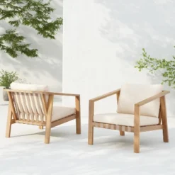 Christopher Knight Home Fraser Patio Slat Design Acacia Wood Club Chair With Cushion, Beige/Light Teak -Ckhome2u Store GUEST 9a38edbc c3df 4d59 8156 06cb2a6d2e0b