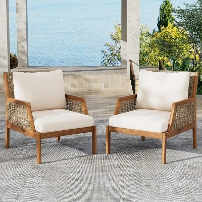 Christopher Knight Home Grania Patio Rattan And Acacia Wood Club Chair With Cushion, Brown/Cream 1 Christopher Knight Home Grania Patio Rattan And Acacia Wood Club Chair With Cushion, Brown/Cream