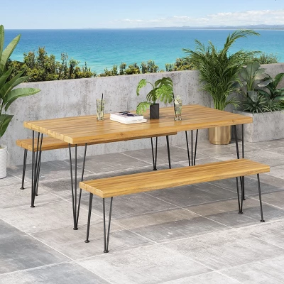 Christopher Knight Home Zion Outdoor Modern Industrial Acacia Wood 3 Piece Picnic Set With Hairpin Legs, Teak And Rustic Metal 7 Christopher Knight Home Zion Outdoor Modern Industrial Acacia Wood 3 Piece Picnic Set With Hairpin Legs, Teak And Rustic Metal - Image 7