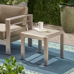 Cape Coral Aluminum Side Table - Christopher Knight Home: Frosted Glass, Weather-Resistant