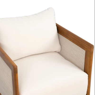 Christopher Knight Home Grath Patio Mid-Century Modern Acacia Wood Textilene Club Chair With Thick Cushion 6 Christopher Knight Home Grath Patio Mid-Century Modern Acacia Wood Textilene Club Chair With Thick Cushion - Image 6