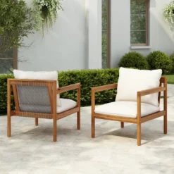 Christopher Knight Home Negley Outdoor Acacia Wood And Rope Weave Club Chair With Water Resistant Cushion -Ckhome2u Store GUEST a5f17cad cf83 4d3d 9c5f 624042ee5833